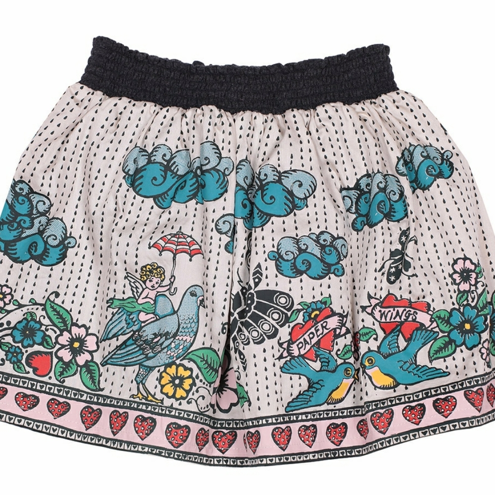 Paper Wings Tattoo Shirred Skirt